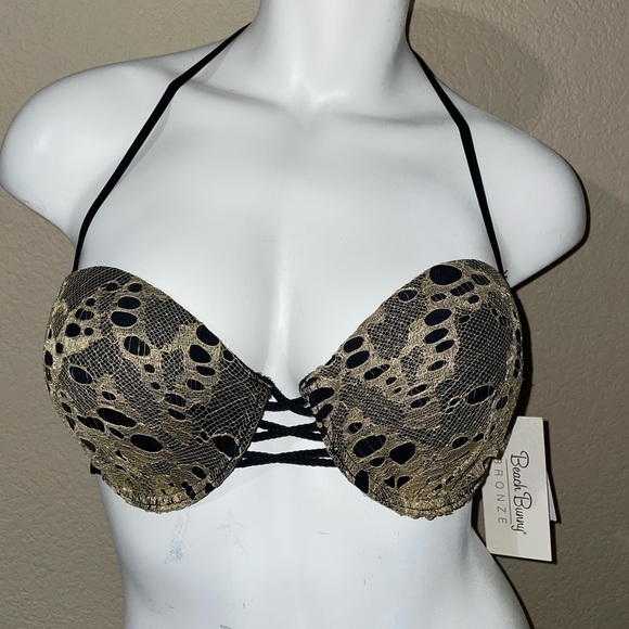 Beach Bunny Bikini Top Take Me There Bikini BB Bikini Gold Lace Bikini NEW - Picture 2 of 16